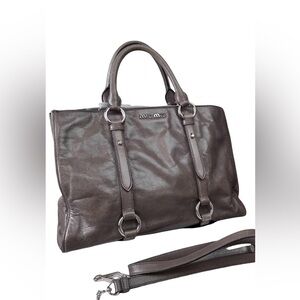 Miu Miu Silver Leather Tote Bag with Detachable Strap